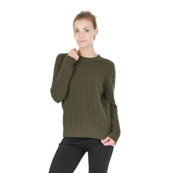Crown of Edinburgh Cashmere Cable Knit Jumper Olive Green Women Khaki Gloves - Picture 1 of 7